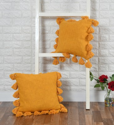 HOMADORN Self Design Cushions Cover(Pack of 2, 40 cm*40 cm, Yellow)
