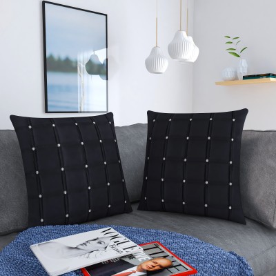 MONKDECOR Satin Cushions Cover(Pack of 2, 40 cm*40 cm, Black)