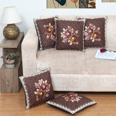 NATIONAL HANDLOOM Velvet Cushions Cover(40 cm*40 cm, Pack of 5, Brown)