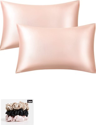 IBDA Faux Silk Pillows Cover(Pack of 2, 46 cm*71 cm, Pink)