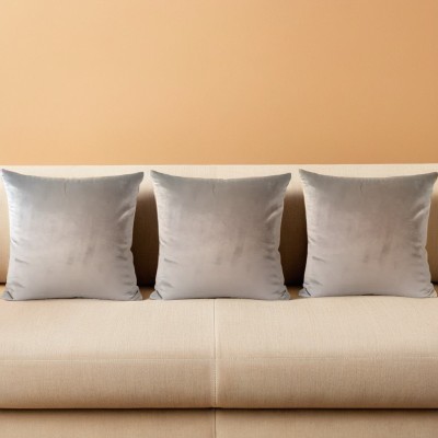 DecoGhar Velvet Cushions & Pillows Cover(Pack of 3, 45 cm*45 cm, Silver)