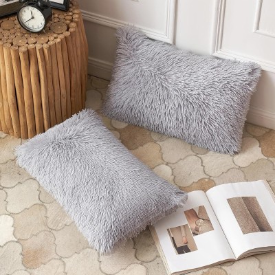 KNEFT Fur Cushions Cover(Pack of 2, 40 cm*68 cm, Grey)