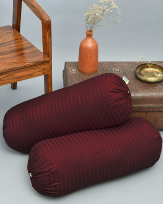 HOMEMONDE Cotton Bolsters Cover(81 cm*40 cm, Pack of 2, Maroon)
