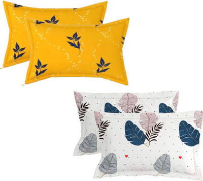 Anticca Cotton Pillows Cover(Pack of 4, 43 cm*62 cm, Yellow, White)