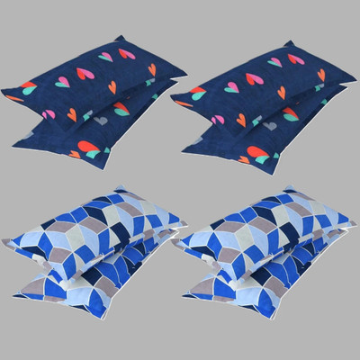 AAKRITI Cotton Pillows Cover(43 cm*69 cm, Pack of 8, Dark Blue, Light Blue)