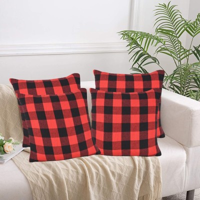 Lushomes Cotton Cushions Cover(Pack of 4, 40 cm*40 cm, Red, Black)