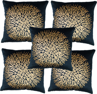 NOOR SHINE Velvet Cushions & Pillows Cover(40 cm*40 cm, Pack of 5, Black)