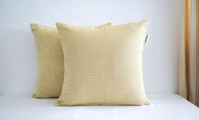 AMARA WEAVES Checkered Cushions Cover(Pack of 2, 40 cm*40 cm, Yellow, White)