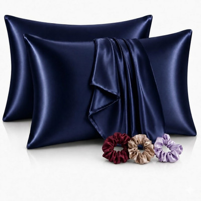 ARMOXA Satin Pillows Cover(77 cm*43 cm, Pack of 2, Dark Blue)