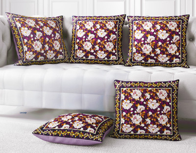 LoomJungle Polycotton Cushions Cover(40 cm*40 cm, Pack of 5, Purple)