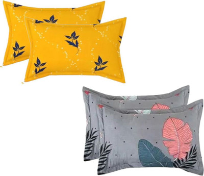 AAKRITI Cotton Pillows Cover(43 cm*68 cm, Pack of 4, Yellow, Grey)