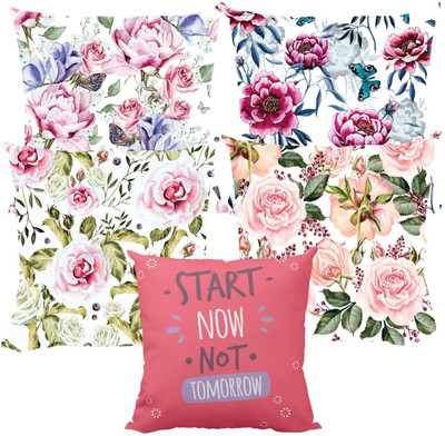 TheYaYaCafe Cotton Cushions Cover(50 cm*50 cm, Pack of 5, Multicolor)