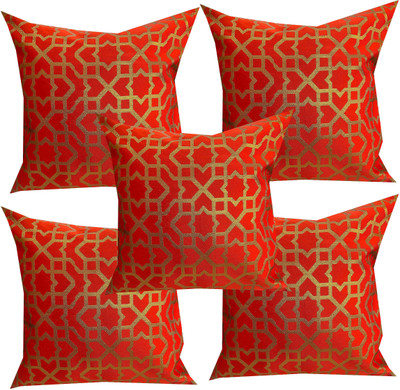 VIREO Jacquard Cushions Cover(40 cm*40 cm, Pack of 5, Red)