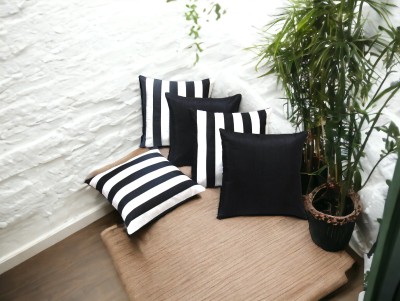 ZIKRAK EXIM Striped Cushions Cover(Pack of 5, 40 cm*40 cm, White, Black)