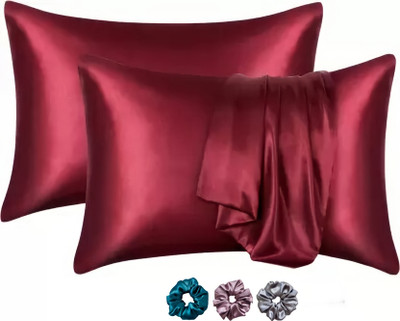 ARMOXA Satin Pillows Cover(45 cm*72 cm, Pack of 2, Maroon)