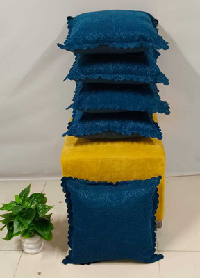 Real Desi Chenille Cushions Cover(60 cm*60 cm, Pack of 5, Blue)