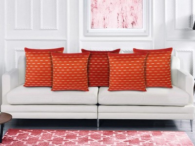 Homestory Embroidered Cushions Cover(Pack of 5, 40 cm*40 cm, Orange)