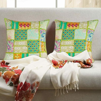 iinfinize Embroidered Cushions Cover(Pack of 2, 40 cm*40 cm, Light Green)