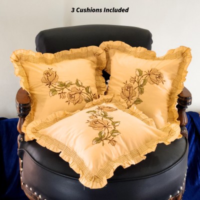 Veu Embroidered Cushions Cover(Pack of 3, 30.48 cm*30.48 cm, Brown)