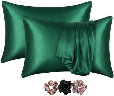 Sparklings Satin Pillows Cover(Pack of 2, 18 cm*28 cm, Dark Green)