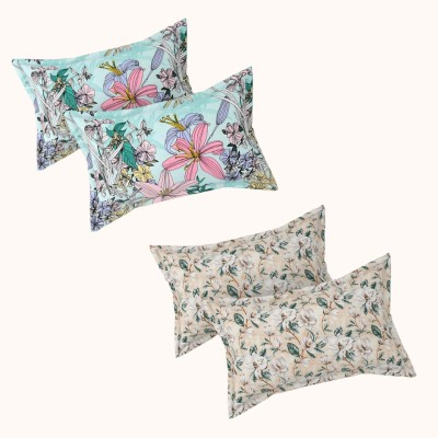 Ralish Cotton Pillows Cover(Pack of 4, 46 cm*71 cm, Blue, Beige)