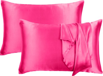 Oussum Plain Pillows Cover(Pack of 2, 40 cm*60 cm, Pink)