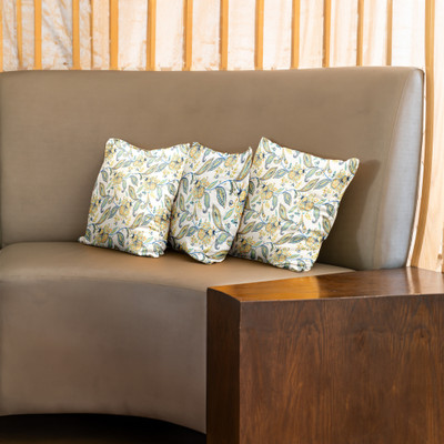 Urban Space Cotton Cushions Cover(Pack of 3, 40.64 cm*40.64 cm, White, Blue)