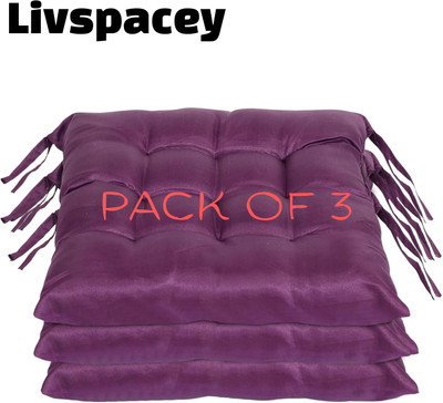 LivSpacey Microfibre Chair Pad Pack of 3 Solid Soft Square Seat Chair Pad for Home, Office & Car | 40x40 cm(Wine)