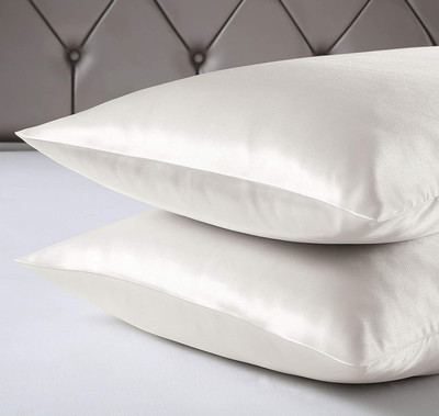 Wesofy Satin Pillows Cover(28 cm*18 cm, Pack of 2, White)