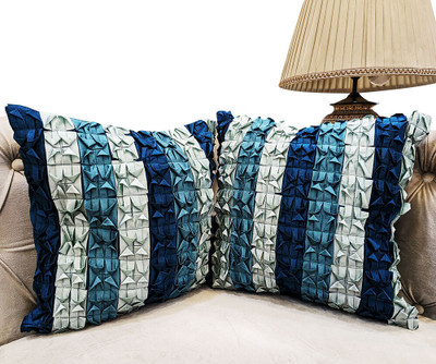 GOOD VIBES Polyester Cushions & Pillows Cover(Pack of 2, 40 cm*40 cm, Blue, Grey)