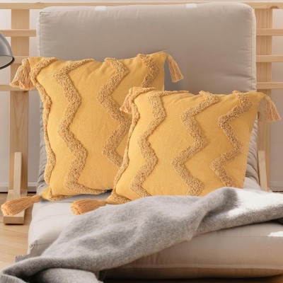 SASHAA WORLD Cotton Cushions Cover(Pack of 2, 45 cm*45 cm, Yellow)