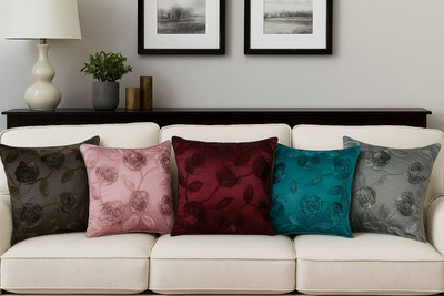 HouseOfCommon Silk Cushions Cover(40 cm*40 cm, Pack of 5, Multicolor)