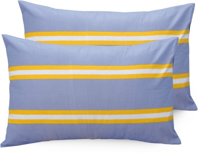 Huesland Cotton Pillows Cover(Pack of 2, 43 cm*68 cm, Grey, Yellow)