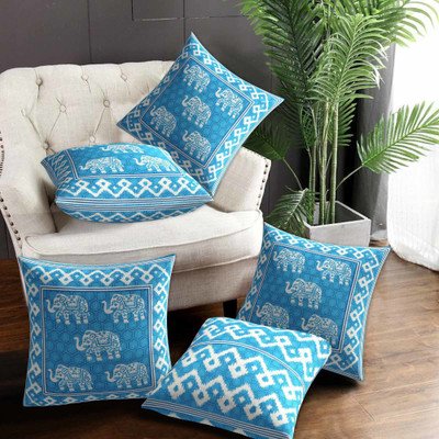 SkyKross Cotton Cushions Cover(41 cm*41 cm, Pack of 5, Blue)