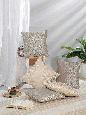 ROSARA HOME Polyester Cushions Cover(Pack of 5, 40 cm*40 cm, Grey, Cream)