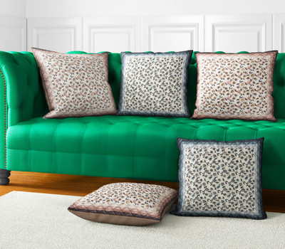 LoomJungle Polycotton Cushions Cover(40 cm*40 cm, Pack of 5, Brown, Grey)