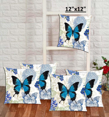 ZUCLLIN Jute Cushions Cover(40 cm*40 cm, Pack of 5, Blue, White)