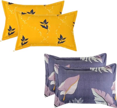 MSKtrend Cotton Pillows Cover(Pack of 4, 43 cm*68 cm, Yellow, Purple)