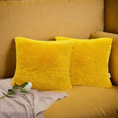 Wondershala Fur, Faux Silk Cushions Cover(Pack of 2, 30 cm*30 cm, Yellow)