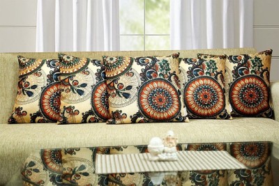 SLAZIE Printed Cushions Cover(Pack of 5, 40 cm*40 cm, Beige, Orange)