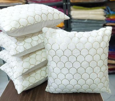 Decorline Velvet Cushions & Pillows Cover(Pack of 5, 40 cm*40 cm, White)