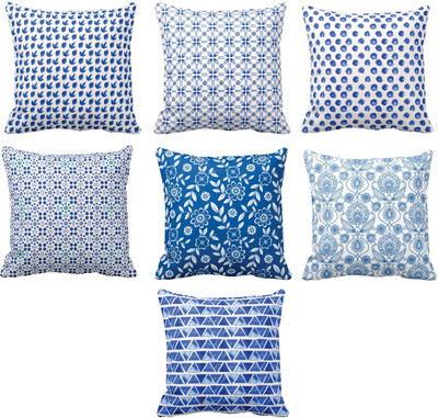 TheYaYaCafe Cotton Cushions Cover(30 cm*30 cm, Pack of 7, Blue)