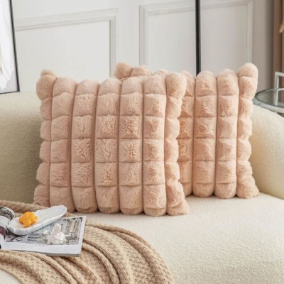 DECOLOGY Fur Cushions Cover(Pack of 2, 40 cm*40 cm, Beige)