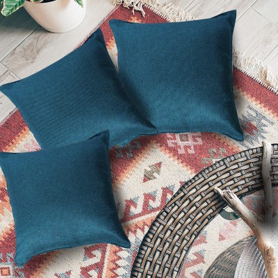 Faburaa Plain Cushions & Pillows Cover(Pack of 3, 40 cm*40 cm, Blue)