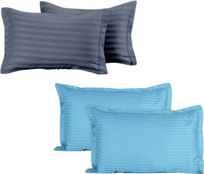 EMBRIO HOMES Cotton Pillows Cover(45.72 cm*71.12 cm, Pack of 4, Grey, Blue)