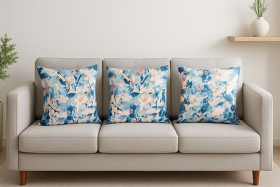 fabrigaanza Jute, Polyester Cushions Cover(Pack of 3, 60 cm*60 cm, Blue, White)