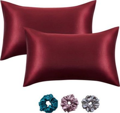 ARMOXA Satin Pillows Cover(Pack of 2, 18 cm*28 cm, Maroon)