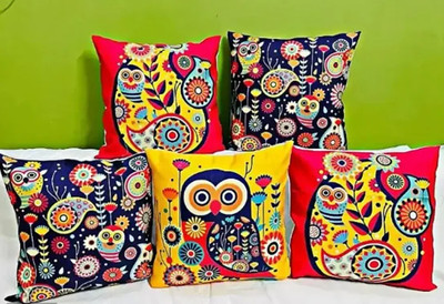 Crosmo Cotton Cushions Cover(40 cm*40 cm, Pack of 5, Blue, Red, Yellow)