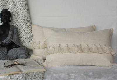 Dekor World Self Design Cushions & Pillows Cover(Pack of 2, 30 cm*50 cm, Cream)