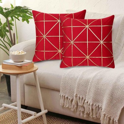 Vriniv Velvet Cushions Cover(Pack of 2, 43 cm*43 cm, Red)